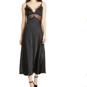 Lace-Trimmed Satin Midi Slipdress